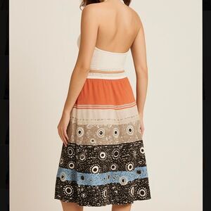 vintage Y2K 2000s retro Vibrant orange and blue midi skirt with a boho touch,
